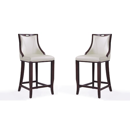 Manhattan Comfort Emperor Bar Stool in Pearl White and Walnut (Set of 2) 2-BS008-PW